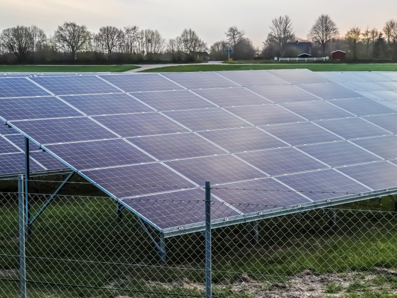 The solar modules for energy generation in a big park in Northern Europe